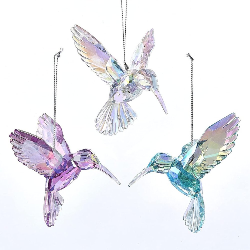 COPY - NWT Kurt Adler Set of 3 Hummingbird Ornament-4"-Acrylic-Iridescent-purpl…